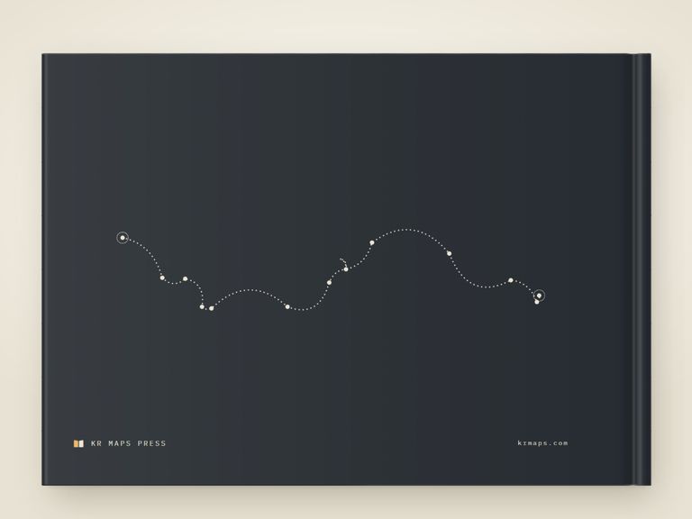 Just the line &mdash; an A4 landscape Travel Book back cover, the route drawn from a real trip's record