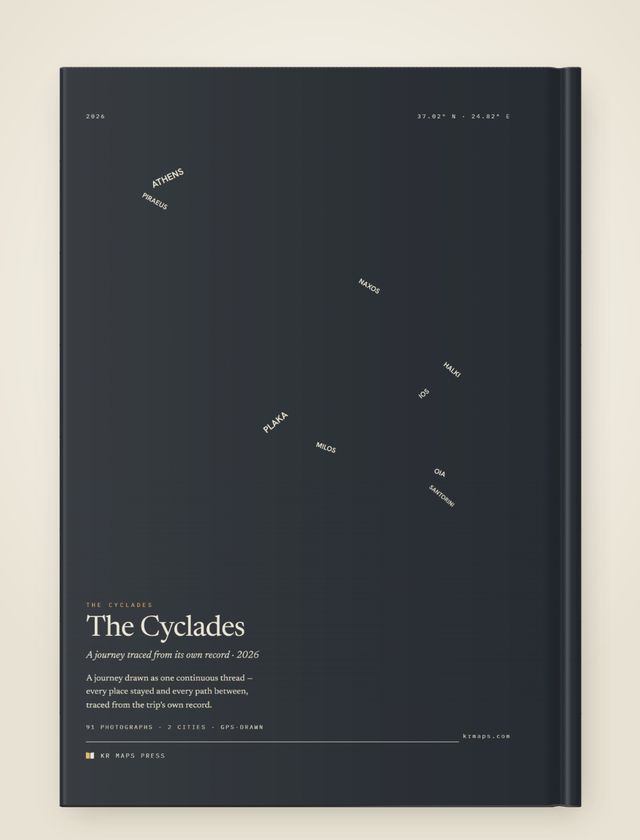 The names &mdash; an A4 portrait Travel Book back cover, the route drawn from a real trip's record
