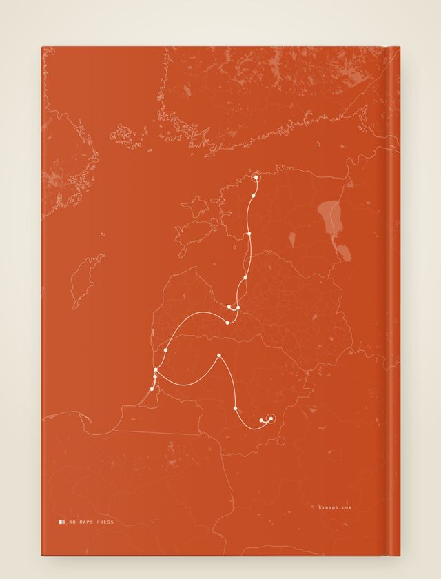 Quiet &mdash; an A4 portrait Travel Book back cover, the route drawn from a real trip's record