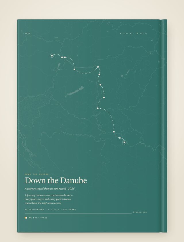 Rivers & lakes &mdash; an A4 portrait Travel Book back cover, the route drawn from a real trip's record