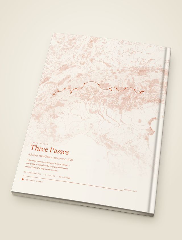 Everything on &mdash; an A4 portrait Travel Book back cover, the route drawn from a real trip's record