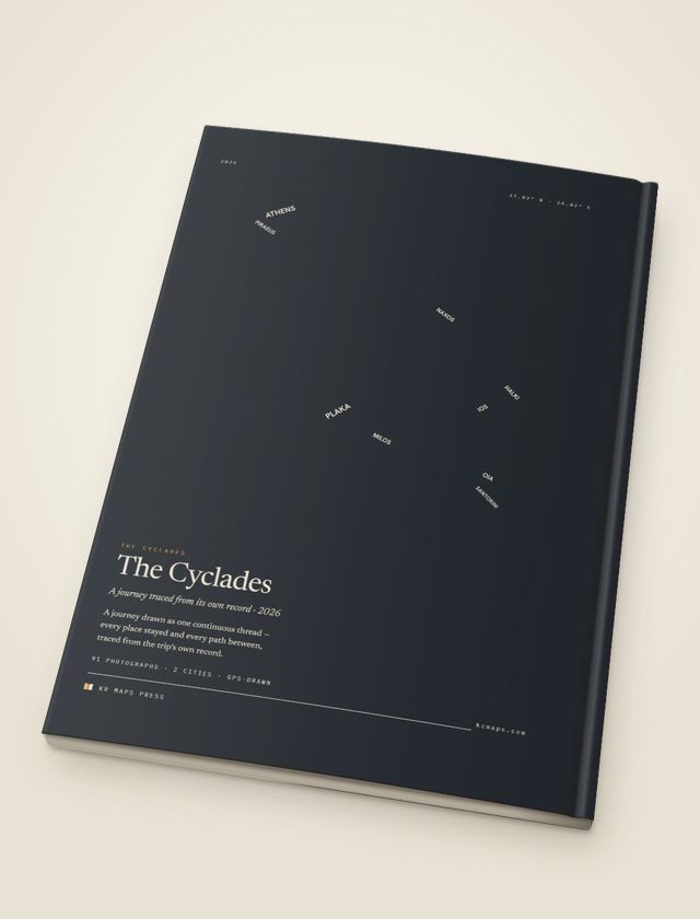 The names &mdash; an A4 portrait Travel Book back cover, the route drawn from a real trip's record