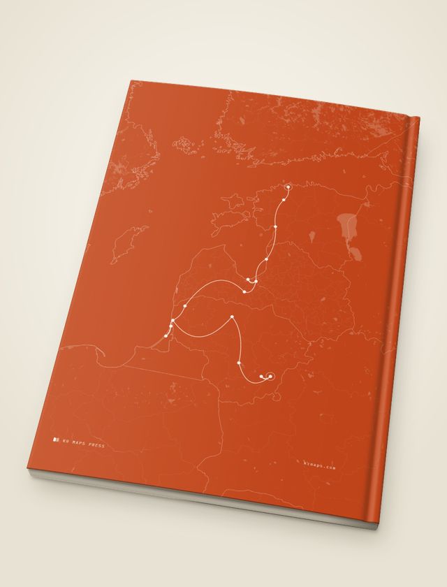 Quiet &mdash; an A4 portrait Travel Book back cover, the route drawn from a real trip's record