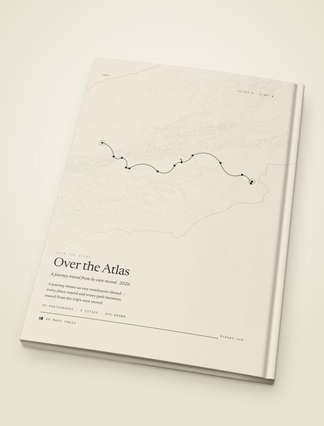 Relief &mdash; an A4 portrait Travel Book back cover, the route drawn from a real trip's record