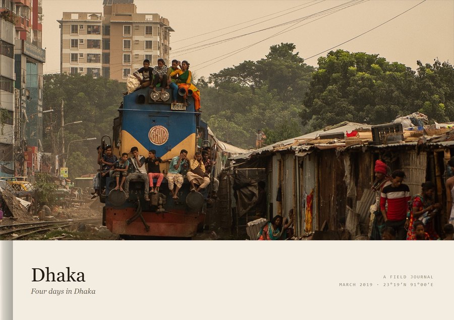 A Travel Book front cover &mdash; a train south out of Dhaka