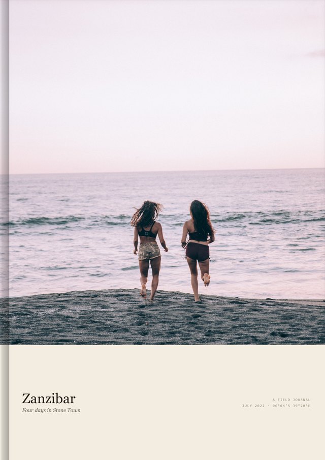 A Travel Book front cover &mdash; a beach at sunset on Zanzibar