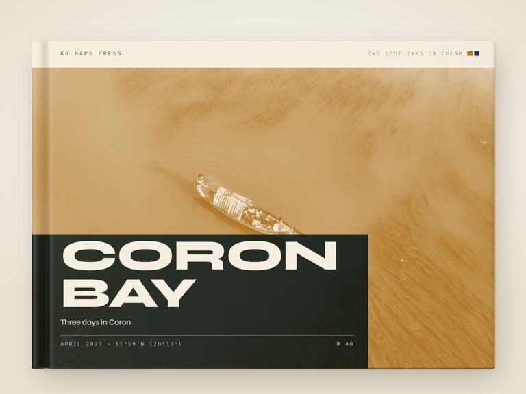 Two inks &mdash; an A4 landscape Travel Book front cover, a real render from a lifestyle photograph