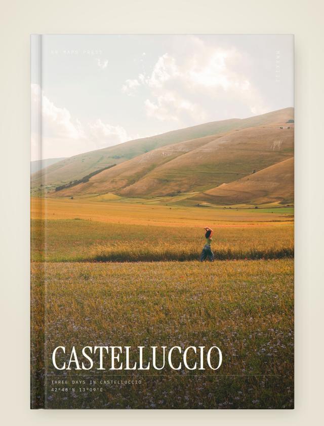 One word &mdash; an A4 portrait Travel Book front cover, a real render from a lifestyle photograph