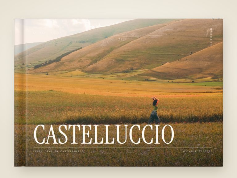 One word &mdash; an A5 landscape Travel Book front cover, a real render from a lifestyle photograph