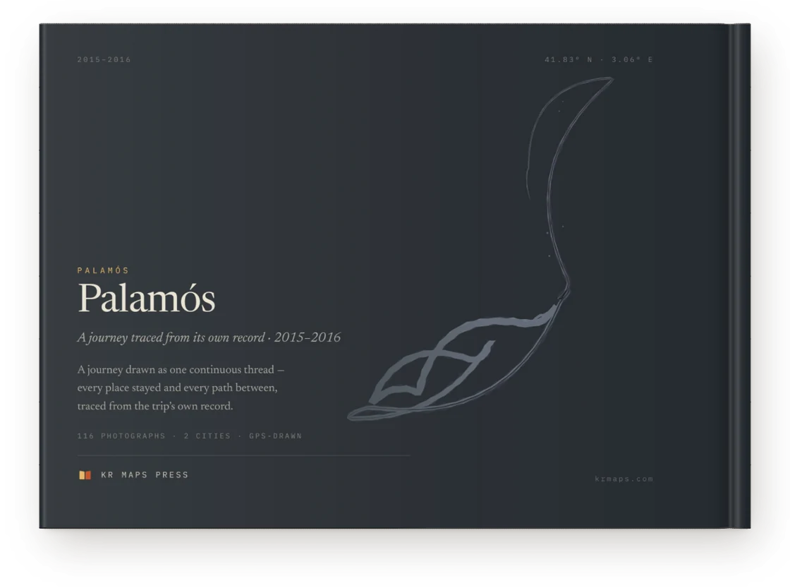 The back cover: the whole route drawn one last time as a single line, with the book’s colophon