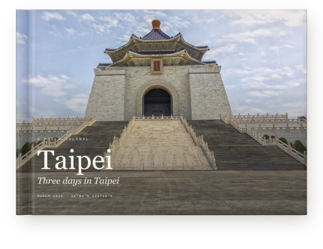 A Travel Book, closed on a table &mdash; the memorial hall in Taipei