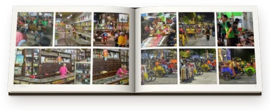 A full spread of photographs, laid out between the maps