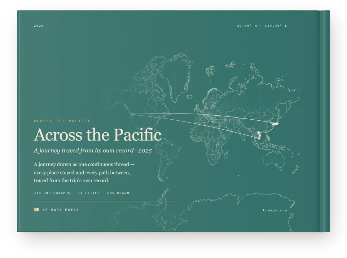 Across the Pacific &mdash; a Travel Book back cover, the route drawn from the trip's own record