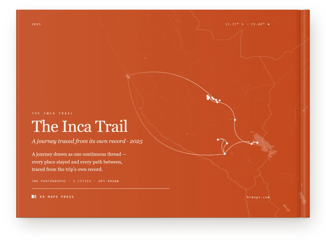 The Inca Trail &mdash; a Travel Book back cover, the route drawn from the trip's own record