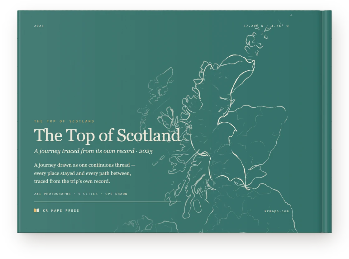 The Top of Scotland &mdash; a Travel Book back cover, the route drawn from the trip's own record