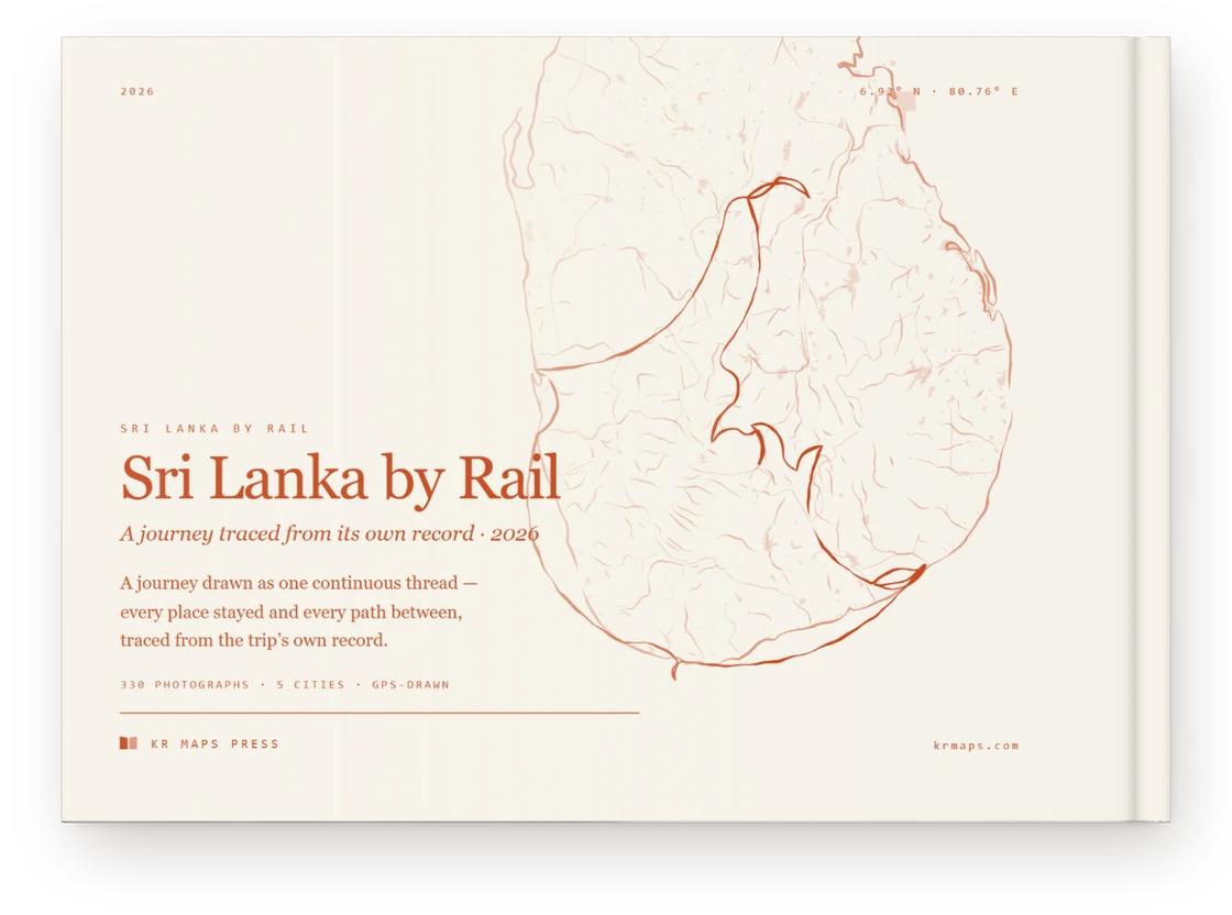 Sri Lanka by Rail &mdash; a Travel Book back cover, the route drawn from the trip's own record